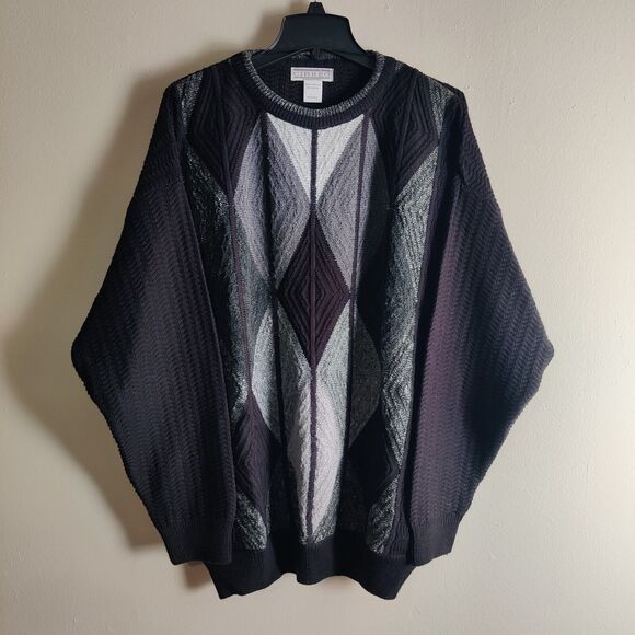 Cibreo Wool Blend Crewneck Sweater Mens Size Large Diamond Pattern Made In Italy - Picture 1 of 10